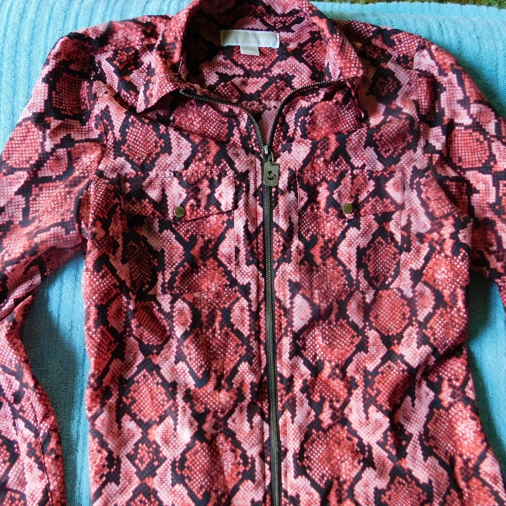 Like New Michael Kors Snakeskin Printed Zip Up Top